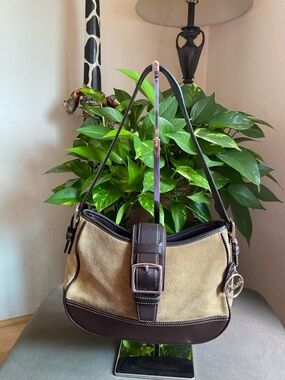 Vintage Coach Hampton Hobo Bag, Camel Suede, Brown Leather Trim, Style 7589